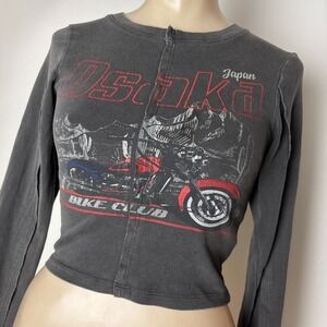 Osaka Japan Bike Club Long Sleeve Cropped Graphic Top size XS Forever 21 cotton